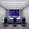 Court Control Room Interior With Multiple Digital Displays Workstations And Ergonomic Chairs 3d model