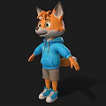 Cartoon Fox Character Wearing Blue Hoodie Khaki Shorts and White Sneakers with Happy Expression