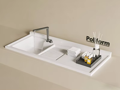 White Modern Washbasin With Chrome Faucet Tray And Toiletries By Poliform 3d model