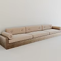 Modern Beige Multi Person Sofa With Wooden Base And Button Tufted Backrest 3d model