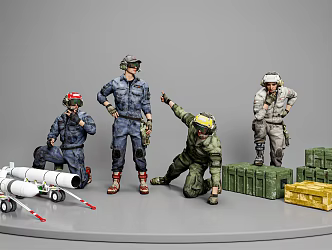 Pilot Technician Engineer Carrier Technician Characters 3d model