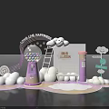 Check in Photo Spot with Purple Gumball Machine Ladder Bench Clouds and Come Live Happiness