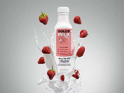 Modern Milk Strawberry Milk Strawberry Splash Milk Liquid Fluid Milk Packaging Milk Bottle Plastic Bottle 3d model