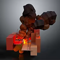 Abstract 3D Geometric Structure With Red Glowing Elements And Stacked Shapes On Dark Background