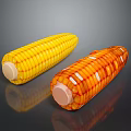 Fresh Bright Yellow and Orange Corn Cobs on Dark Reflective Surface