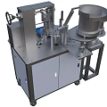 Industrial Automated Equipment With Dual Hoppers Control Panel Blue Platform And Human Operator Model