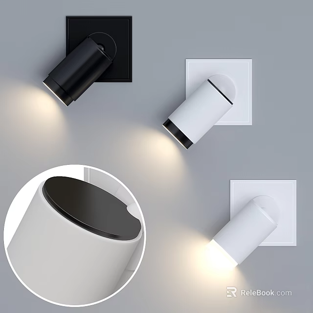 Modern Black And White Wall Mounted Downlights And Spotlights Lighting Effect 3d model 
