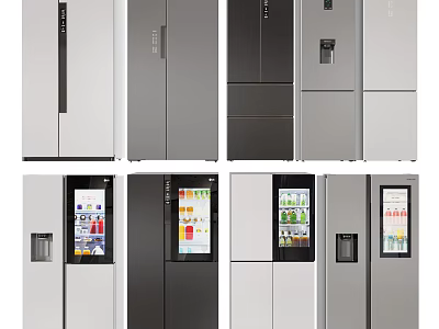 Modern Refrigerators and Freezers With Various Door Styles and Color Options 3d model