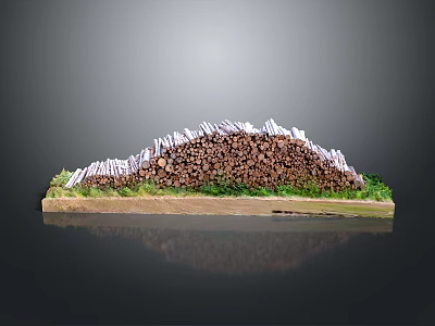 Stacked Wood Pile With Stone Decorations And Green Grass Natural Landscape Model 3d model