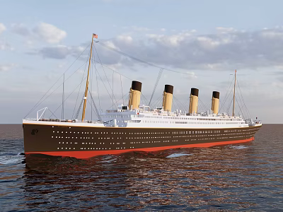 Titanic Style Ship Sailing On Calm Ocean 3d model