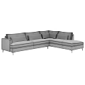 Brown And Light Gray Sectional Sofa Set With Multiple Cushions And Black Slim Legs 3d model