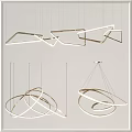 Modern Geometric Chandelier Design With Circular Rings And Linear Metal Structures 3d model
