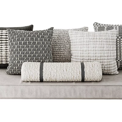 Contemporary Sofa Pillows with Textured Knit and Striped Patterns in Neutral Hues 3d model