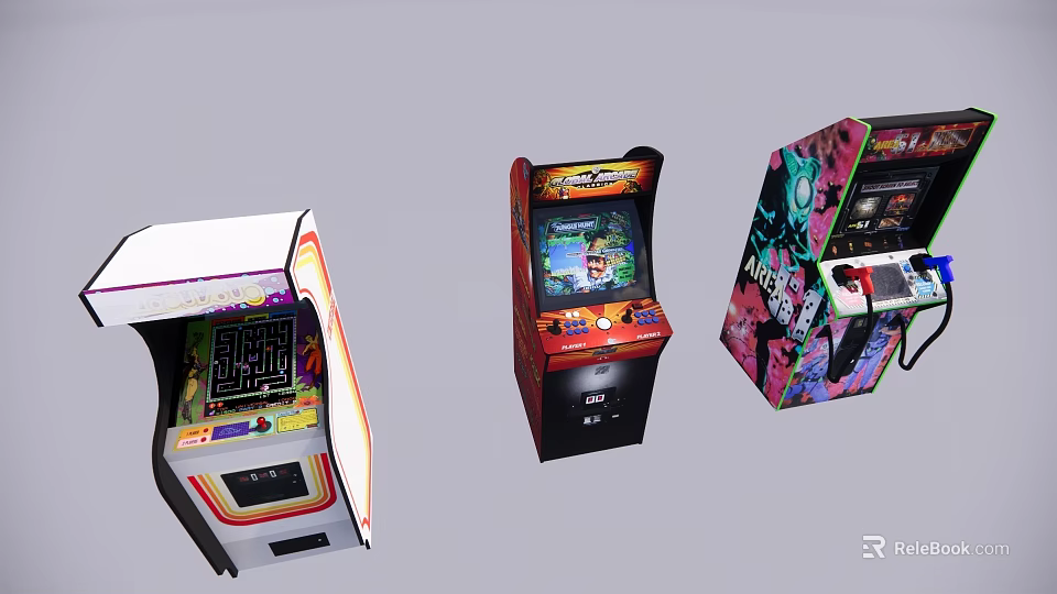 Vibrant Retro Arcade Game Machines As Popular Electric Toys For Kids And Families 3d model 
