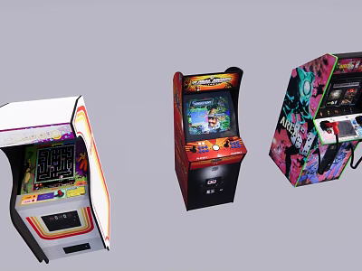 Vibrant Retro Arcade Game Machines As Popular Electric Toys For Kids And Families 3d model