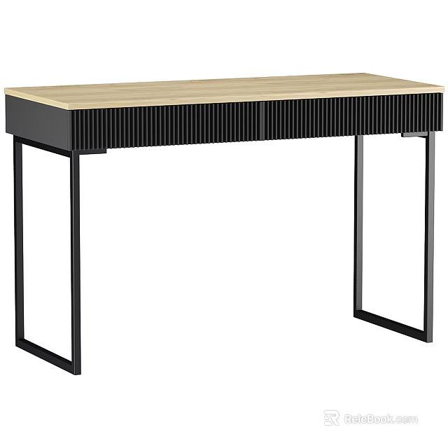 Modern Office Desk Featuring Light Wood Top And Black Metal Legs With Vertical Stripes 3d model 