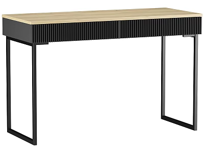 Modern Office Desk Featuring Light Wood Top And Black Metal Legs With Vertical Stripes 3d model