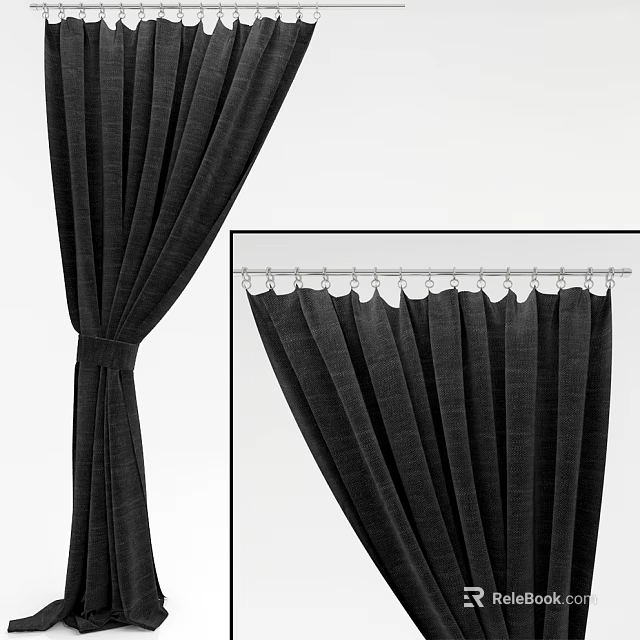 Elegant Black Curtains With Tieback Design And Hook Installation For Windows 3d model 