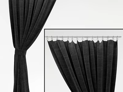 Elegant Black Curtains With Tieback Design And Hook Installation For Windows 3d model
