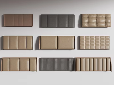 Upholstered Wall Panels in Various Colors with Modern Tufted Striped and Smooth Textured Designs 3d model