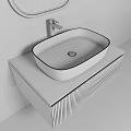 Modern Washbasin Vanity with White Oval Basin Green Vertical Striped Cabinet and Faucet