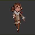 Female Elf Character With Red Hair Orange Pants And Brown Coat Running