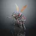 Detailed Metallic Insect With Transparent Wings And Shiny Reflection On Dark Surface
