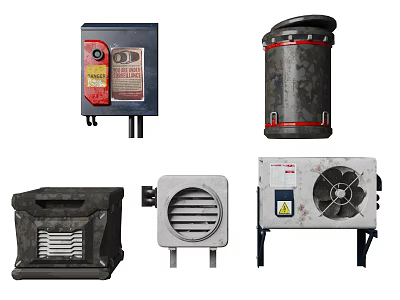 Industrial Machinery Units Including Control Panels Storage Tanks And Ventilation Fans 3d model