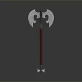 Medieval Battle Axe With Red Handle And Metallic Double Blades Design