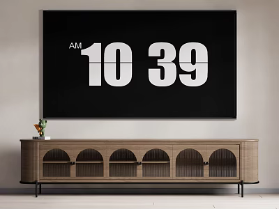 Modern Wooden TV Stand With Arched Doors And Storage Featuring Vase With Green Plants 3d model