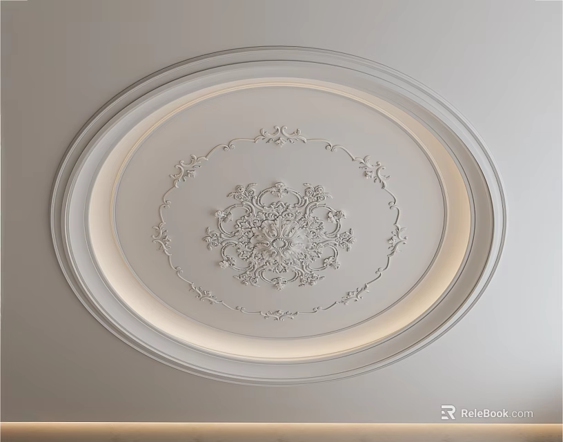 Elegant Circular Ceiling Design With Decorative Pattern And Layered Borders 3d model 