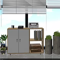 Modern Entryway Side Cabinet With White Doors Drawers Shelves Folders And Green Plants By Window