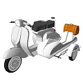 Vintage White Scooter with Sidecar Black Seat and Brown Leather Luggage