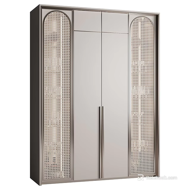 Modern Decorative Cabinet With Mirrored Doors And Perforated Side Panels 3d model 