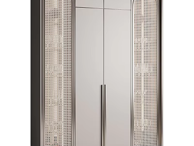 Modern Decorative Cabinet With Mirrored Doors And Perforated Side Panels 3d model