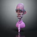 Cartoon Character With Purple Head Glasses Gray Eyebrows And Pink Striped Tie