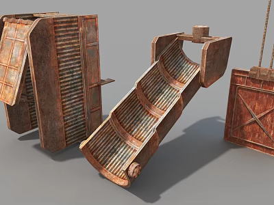 Rusty Metal Industrial Equipment With Conveyor Chute And Storage Box Structures 3d model