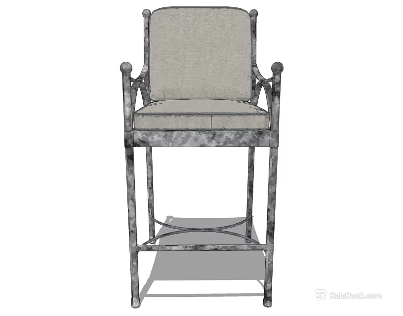 Light Gray Fabric Leisure Chair With Distressed Metal Frame And Armrests 3d model 