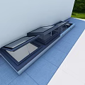 Modern Detached Villa Featuring Skylights Blue Tiled Flooring White Wall And Green Grass