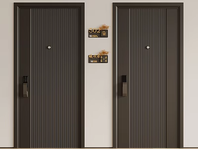 Modern Sturdy Security Door With Vertical Stripe Design For Home Safety 3d model