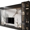 Modern TV Background Wall Design With Marble Texture Decorative Shelves And Warm Lighting 3d model