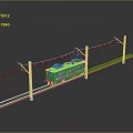 Electric Train Model on Railway Track with Metal Poles and Overhead Wires