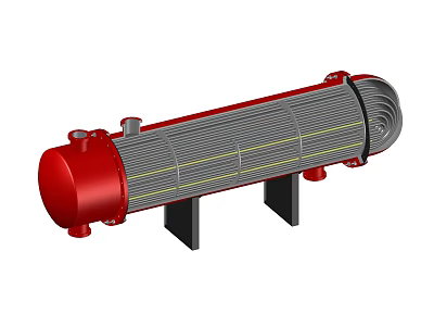 Industrial Red Cylindrical Storage Locker With Gray Sections And Black Support Brackets 3d model