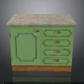Green Cabinet With Single Door Four Drawers Marble Top And Wooden Base