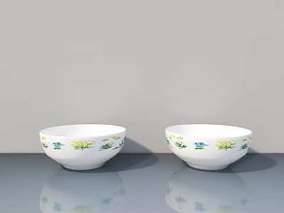 White Bathtub With Yellow Floral And Blue Patterns On Gray Surface 3d model
