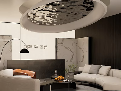 Luxury Sales Office Interior Design Unique Ceiling Design Marble Walls Sofa And Reception Area 3d model
