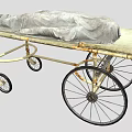 Antique Medical Stretcher With Metal Frame Wheels And Gray Cloth Cover