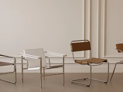 Modern Leisure Chairs Featuring Metal Frame And Leather Seat Design 3d model