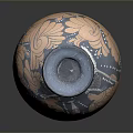 Artistic Hand Carved Ceramic Vase Displaying Ancient Figure Scenes And Blue Orange Details