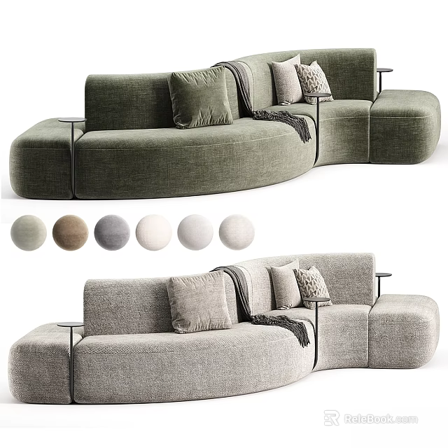 Modern Double Sofa with Pillows Throw Blanket and Multiple Color Options 3d model 
